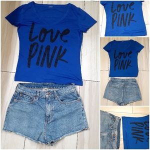 Pink Vintage Daisy Dukes Jean Shorts + Graphic TShirt